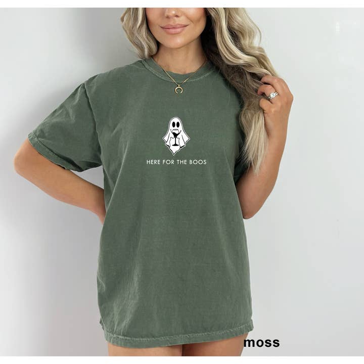 Custom T Story - Wholesale Screen Printed T-Shirt - Women's - Comfort colors Tee, Halloween Shirt, Here for the Boos Shirt2