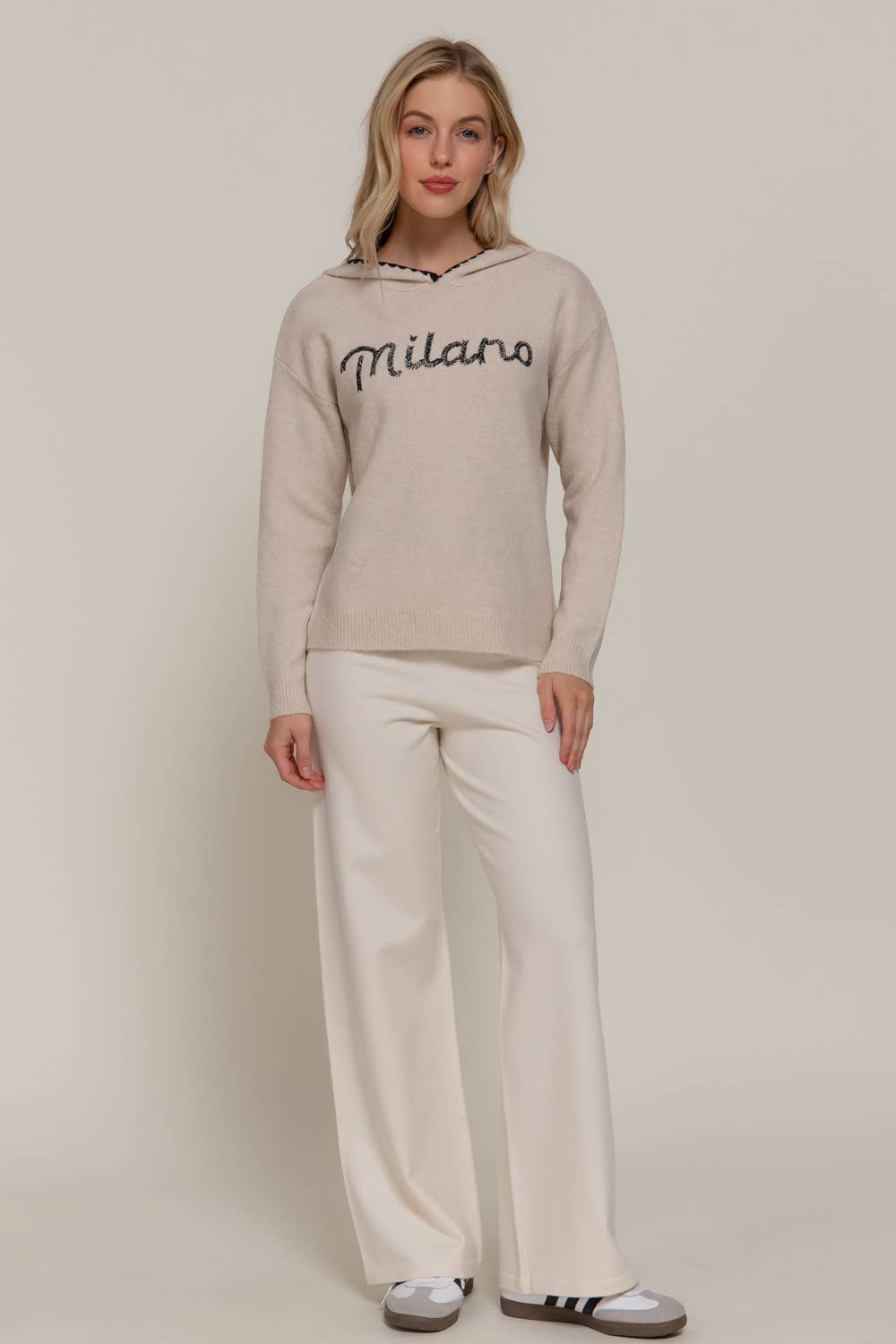 Active Basic | Active USA - Vente Pull en maille – femme - Sweat à capuche à manches longues avec détail de couture et lettres13