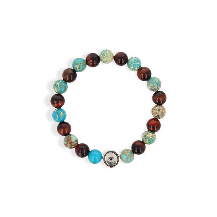 Bhoma - Mens Designer Jewelry - Vente Bracelet de perles - Bracelet bleu et marron pour homme avec turquoise et œil de tigre2