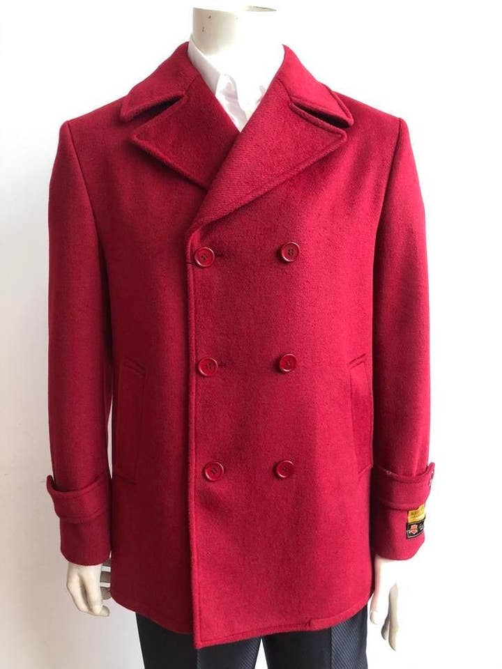 Dames wollen trenchcoat in rood - Dubbelrijig ontwerp voor wholesale door Alberto Nardoni