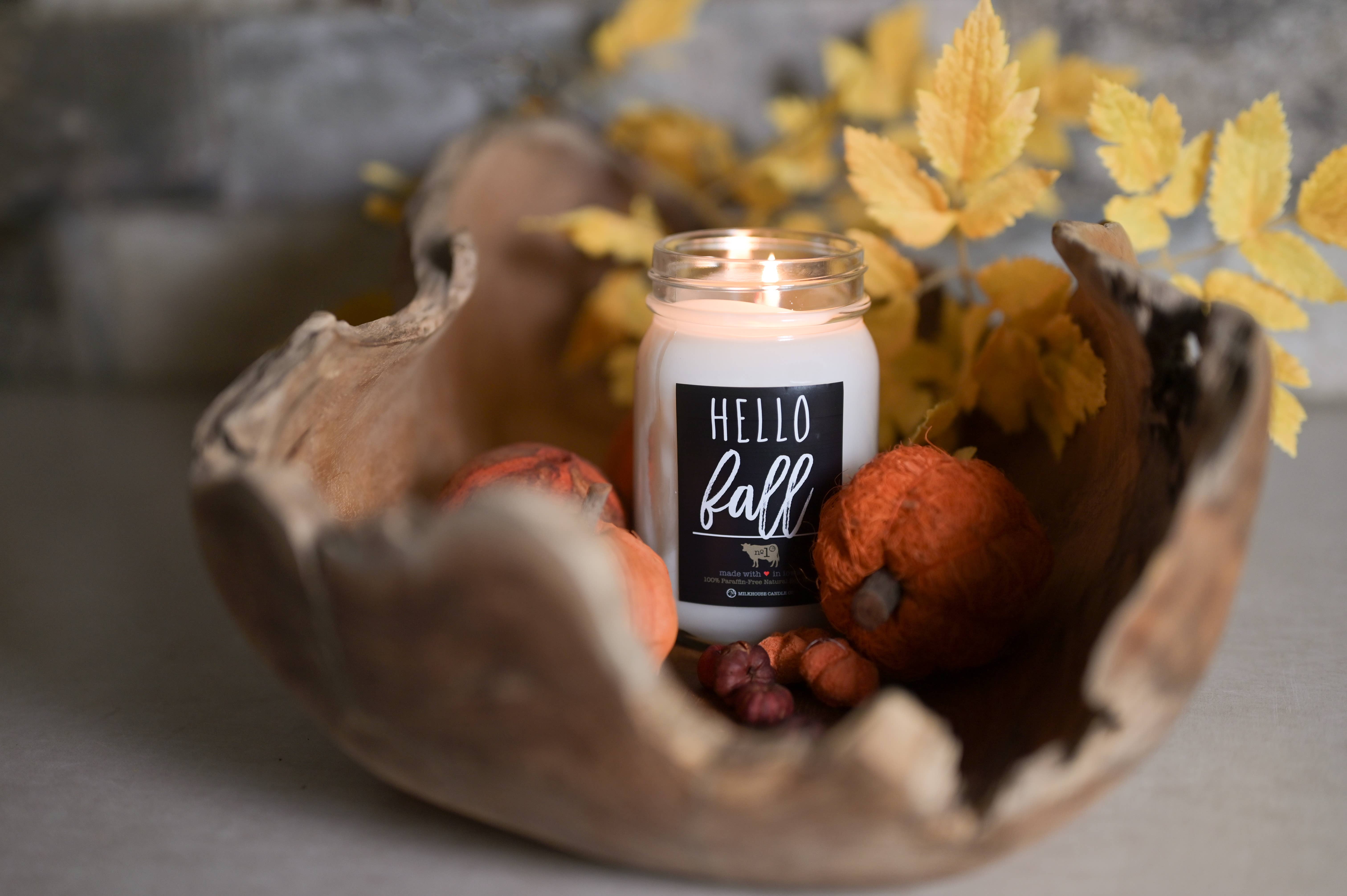 Milkhouse Candle Company - Wholesale Jar/Filled Candle - 13 oz Mason Jar Fall Candle: Hello Fall1