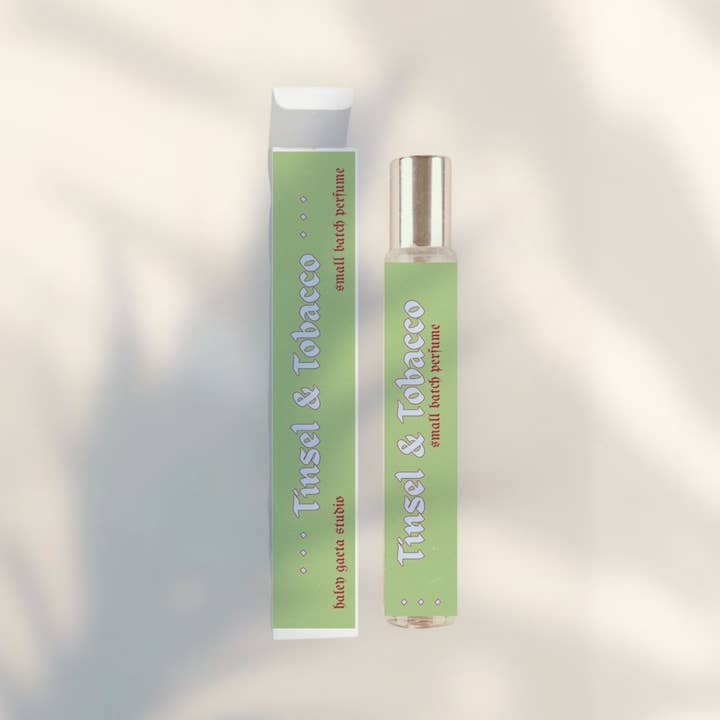 Tinsel & Tobacco ⋆ Holiday Essential Oil Perfume Roller for wholesale by Haley Gaeta Studio