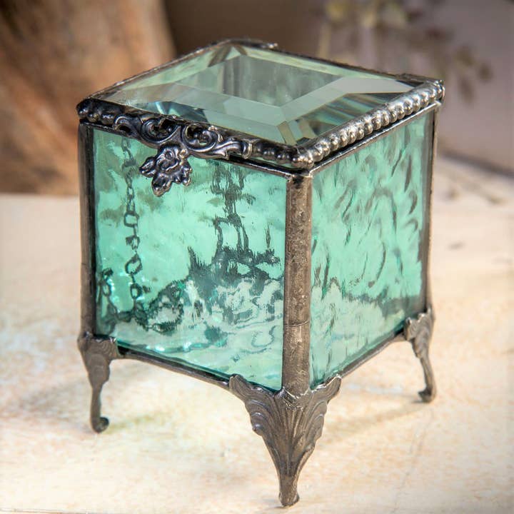 J Devlin Glass Art & Bert Anderson Collection - Wholesale Jewelry Box/Organizer - Turquoise Blue Stained Glass Jewelry Box by J Devlin