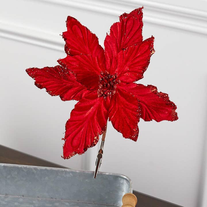 Factory Direct Craft - Wholesale Artificial Flowers - 6" Artificial Red Poinsettia Flower with Clip