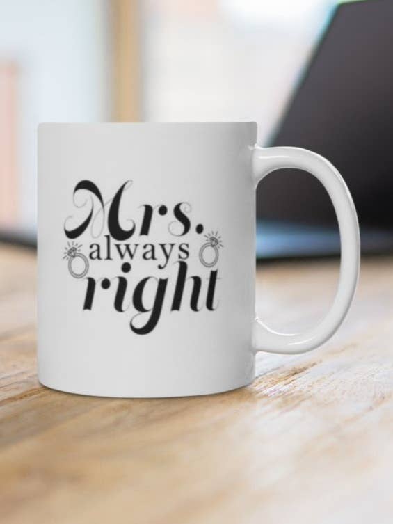 Mrs. Always Right White Ceramic Mug Wedding Gift for wholesale by The Jewelry Bx