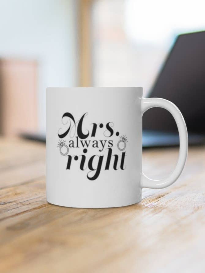 Mrs. Always Right White Ceramic Mug Wedding Gift for wholesale by The Jewelry Bx