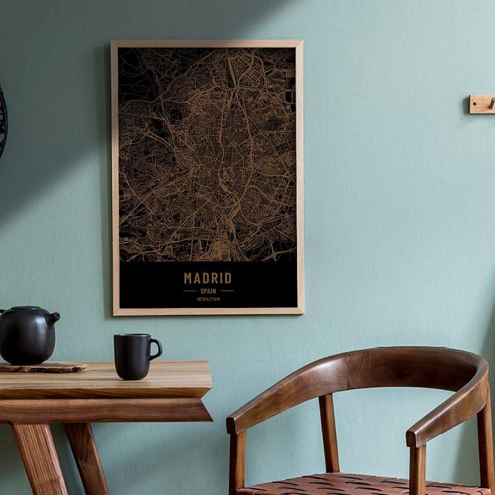 Mapa De Madrid, Espanha, Gravura em Madeira. por atacado de Kustwood