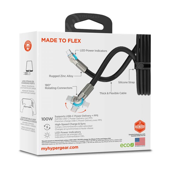 JupiterGear Home – wholesale Charging cable – HyperGear Chunky180° USB-C to USB-C Fast Charge Cable 12ft10