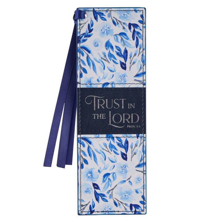 Marque-page en faux cuir bleu floral Trust Prov. 3:5 pour la vente par Christian Art Gifts