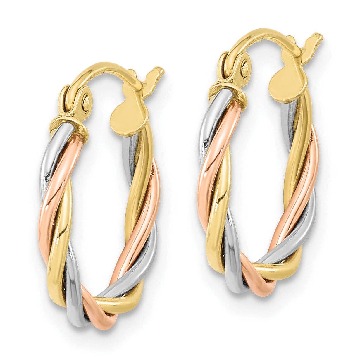 FCJ Jewelry LLC - Wholesale Hoop Earrings - 10k Gold Polished Tri-Color Lightweight Twisted Hoop Earring0