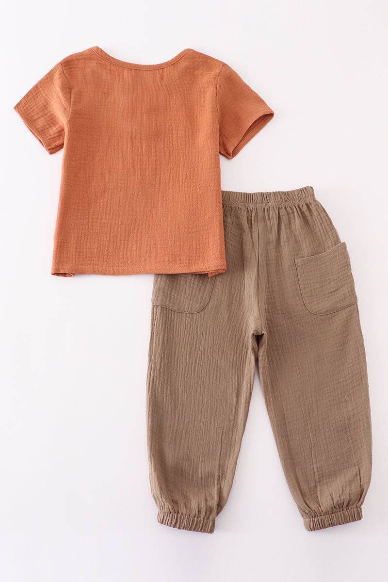 Mom & Co. - Wholesale Top & Pant Set - Baby - Premium Caramel muslin boy set5