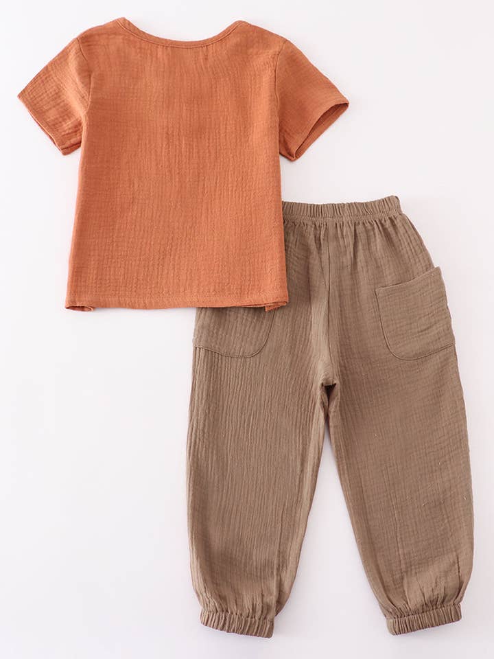 Mom & Co. - Wholesale Top & Pant Set - Baby - Premium Caramel muslin boy set5