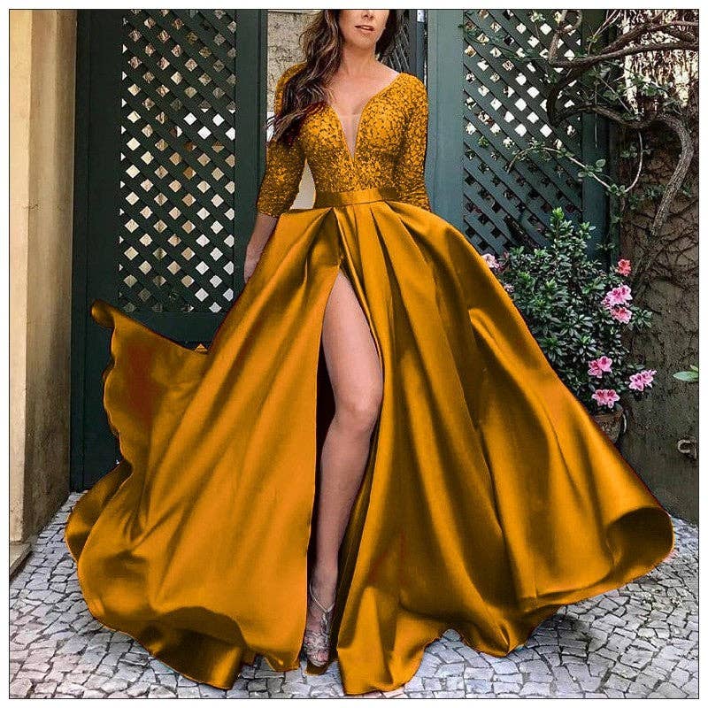 Plush Looks – Großhandel Abendkleid – Damen – Spitzenbesetztes Ballkleid mit Perlen und fließendem Saum5