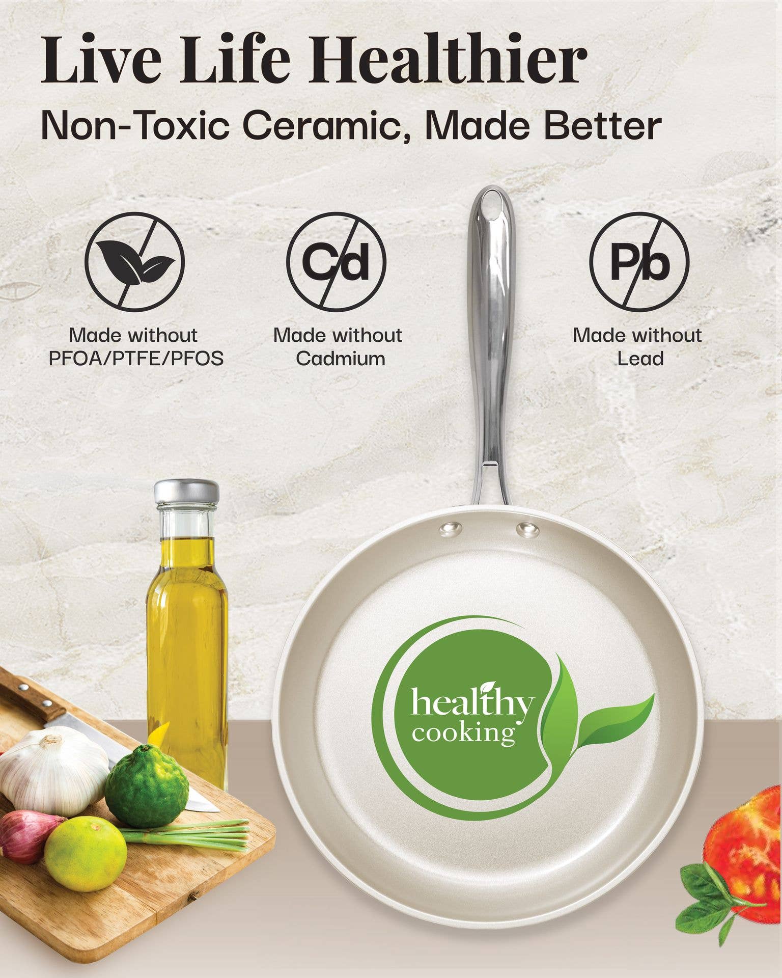 Gotham Steel/Granitestone – Engroshandel Pan – Gotham Steel Cream med sølvhåndtag 10" rund stegepande3