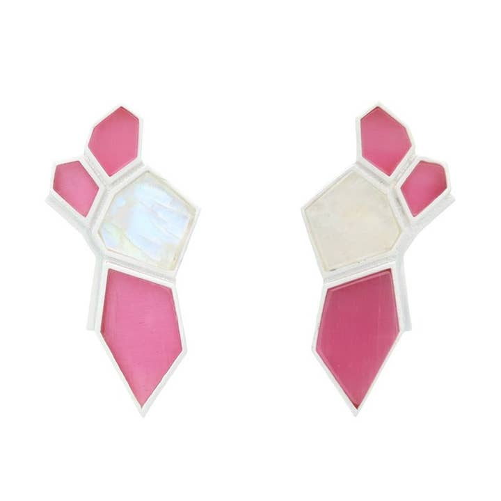 Kayzen Earrings in Rose Silver and Moonstone for wholesale by ACUS