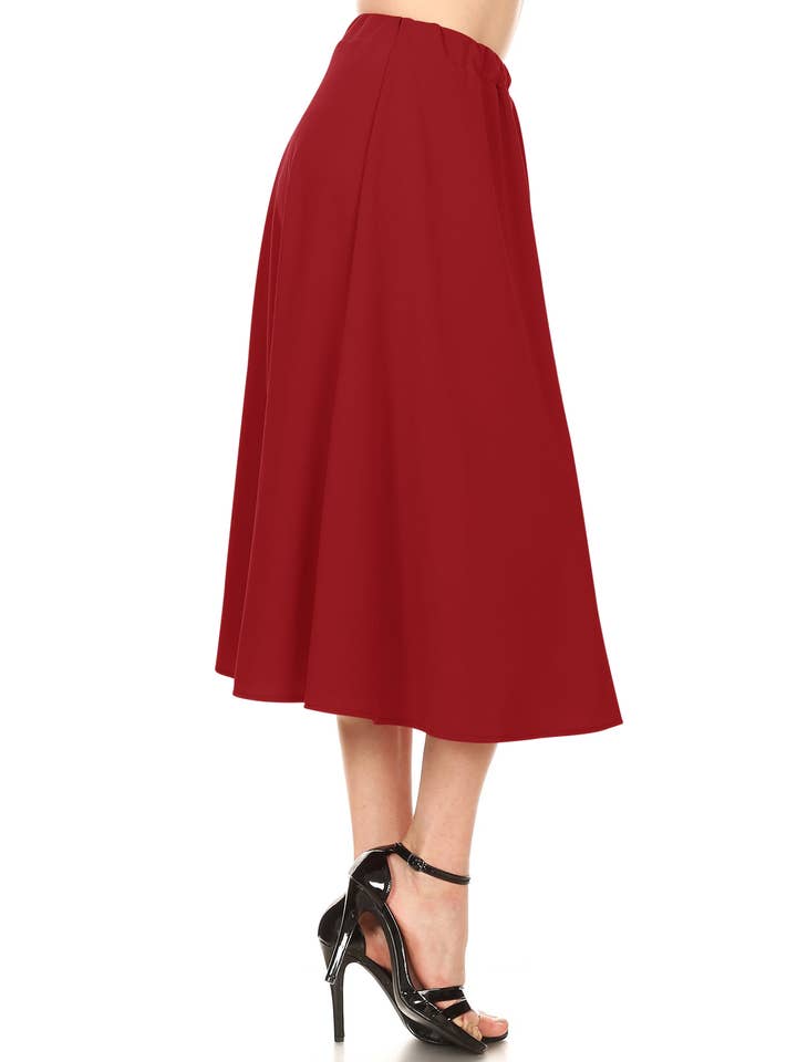 MOA COLLECTION - Vente Jupe – femme - Femme Casual Trapèze Plissée Solide Jupe Midi1