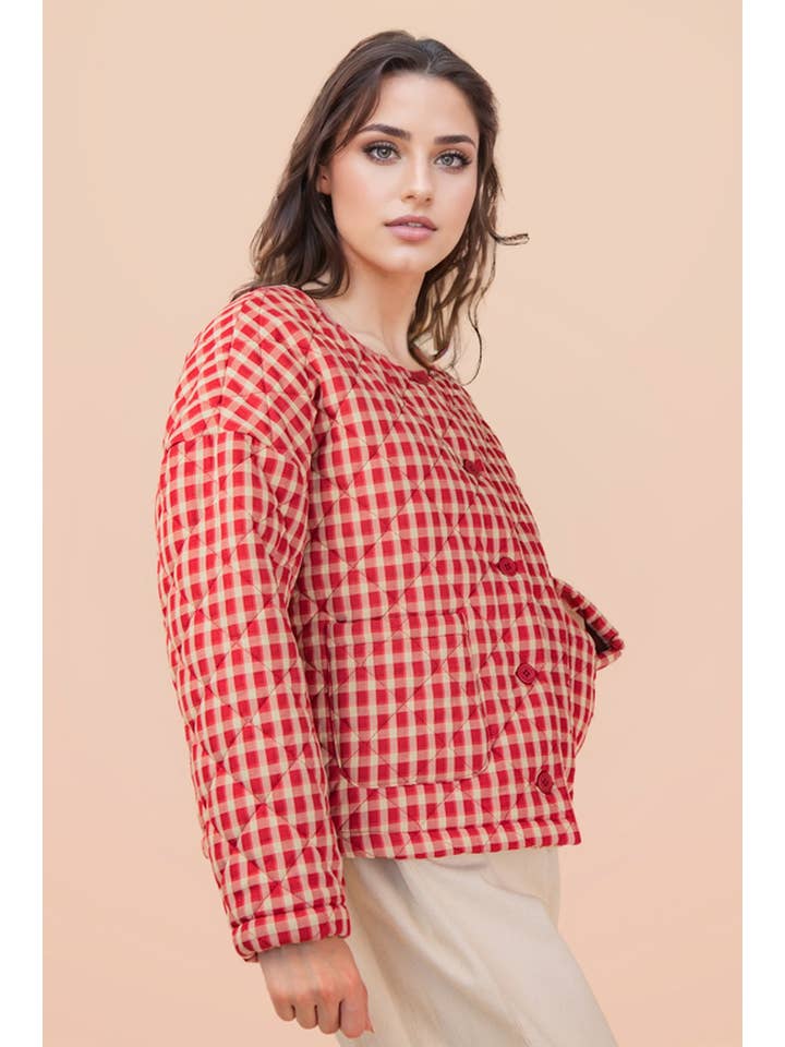 VERY J - Wholesale Jacket - Women's - NJ90419-Oversized Checkered Casual Quilt Jacket9