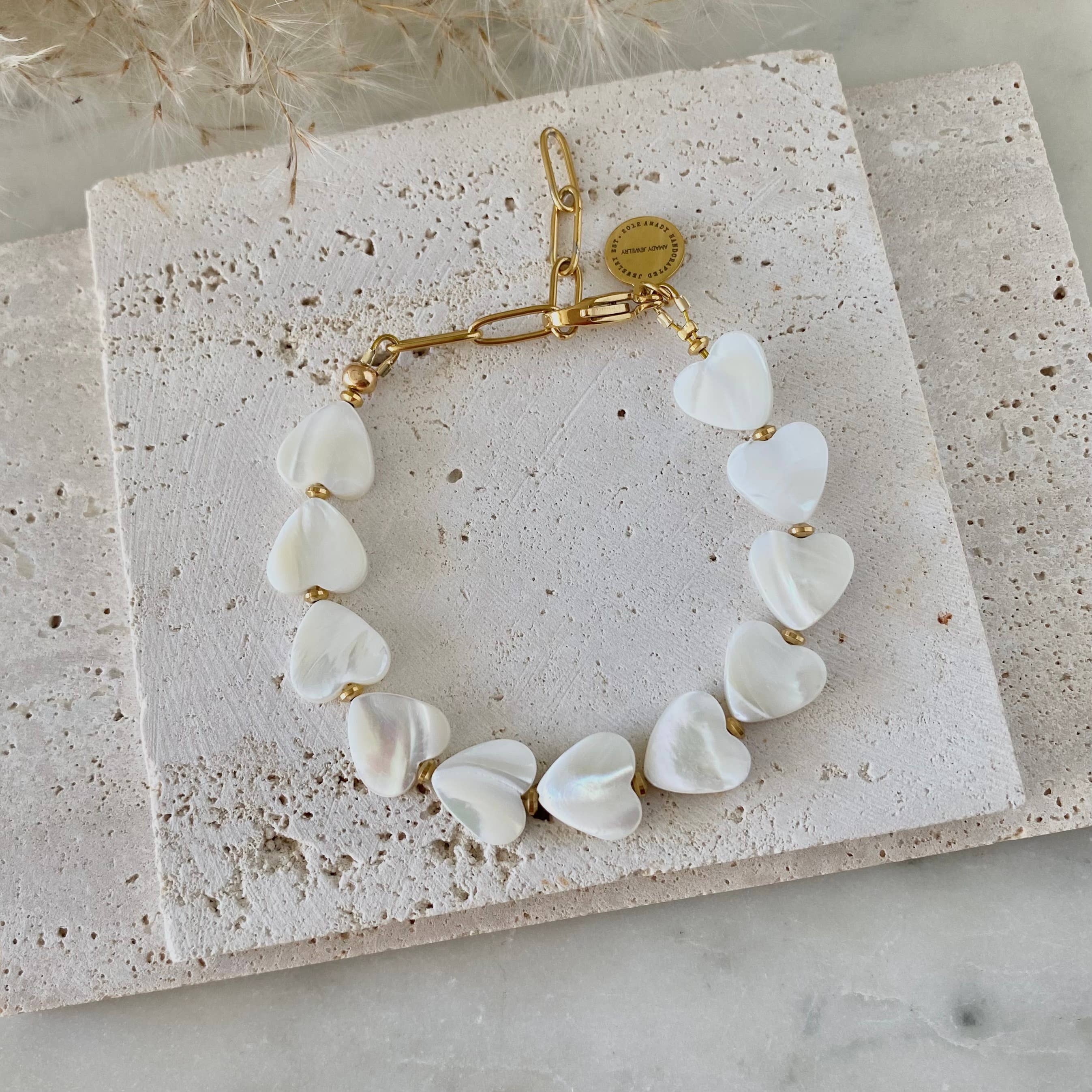 Amady Jewelry - Wholesale Beaded Bracelet - Heart Shaped Pearl Shell Bracelet 18k gold plated4