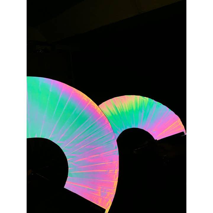 Dirt Squirrel Apparel - Wholesale Handheld Folding Fan - Reflective Rainbow Fan