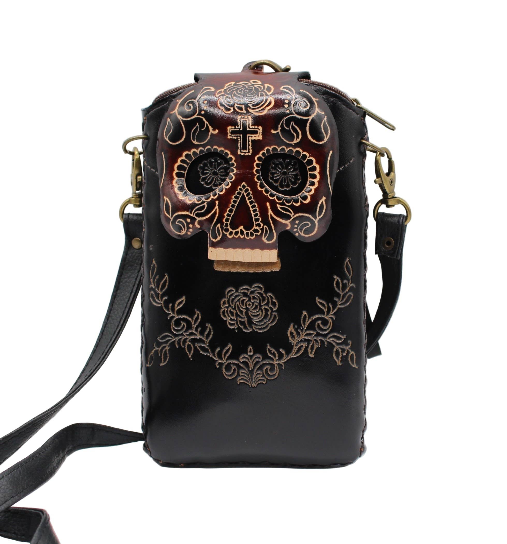 Sunflower Handmade leather inc - Wholesale Phone wallet – women's - Handmade leather cell phone holder sugar skull day of dead