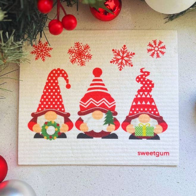 Christmas Gnomes Swedish Dishcloth (Christmas decor / gift) for wholesale by Sweetgum Home