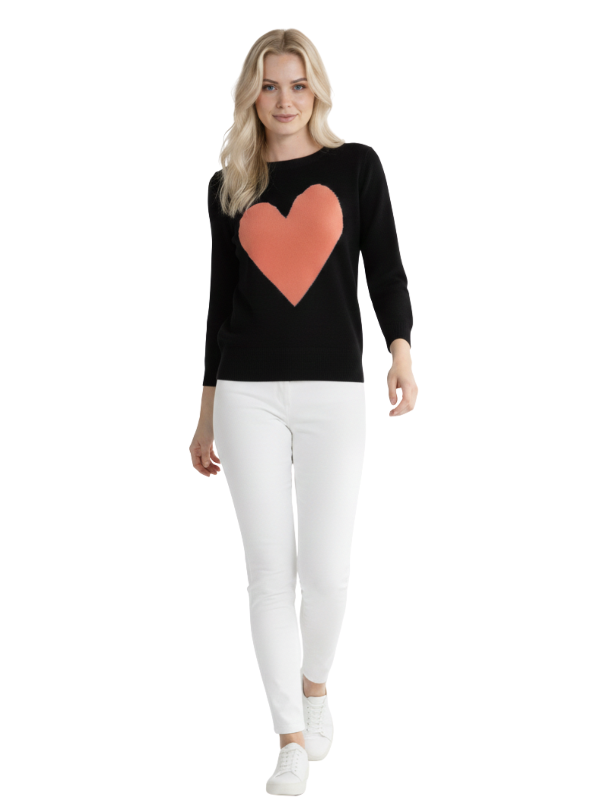 Mak - Vente Pull en maille – femme - Pull à col rond en chenille à manches 3/4 en forme de cœur MK359538