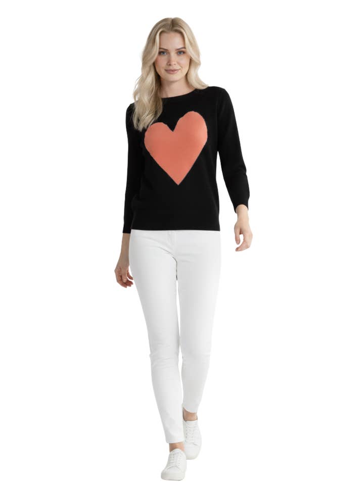 Mak - Vente Pull en maille – femme - Pull à col rond en chenille à manches 3/4 en forme de cœur MK359538