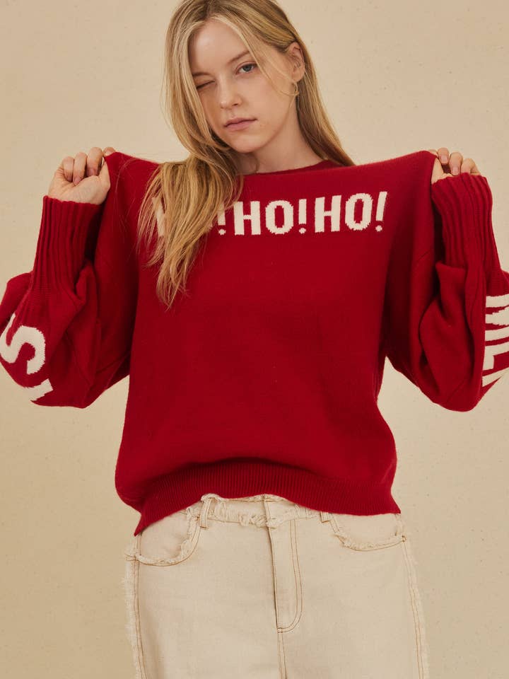 Mello. - Wholesale Knit Sweater - Women's - OVERSIZE Christmas Sweater with Lettering