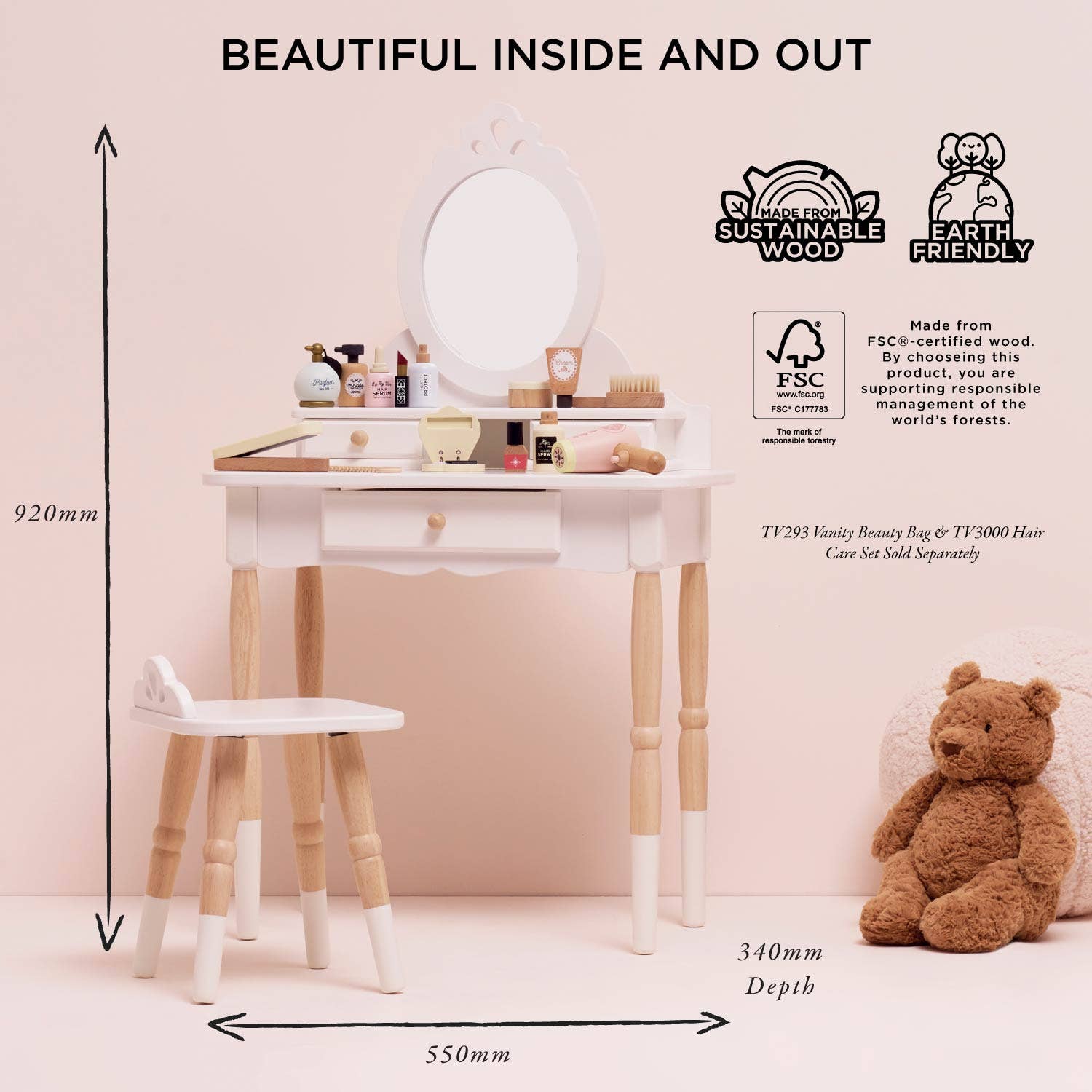 Le Toy Van – wholesale Doll accessory kit – Kids – Dressing-up Vanity Table & Stool3