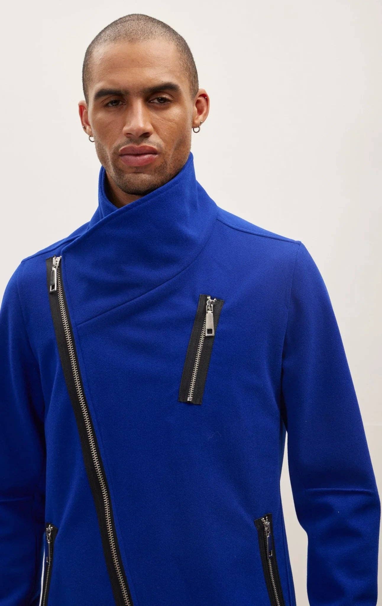 Men's Asymmetrical Zipper Closure Coat - Sax for wholesale on Faire3