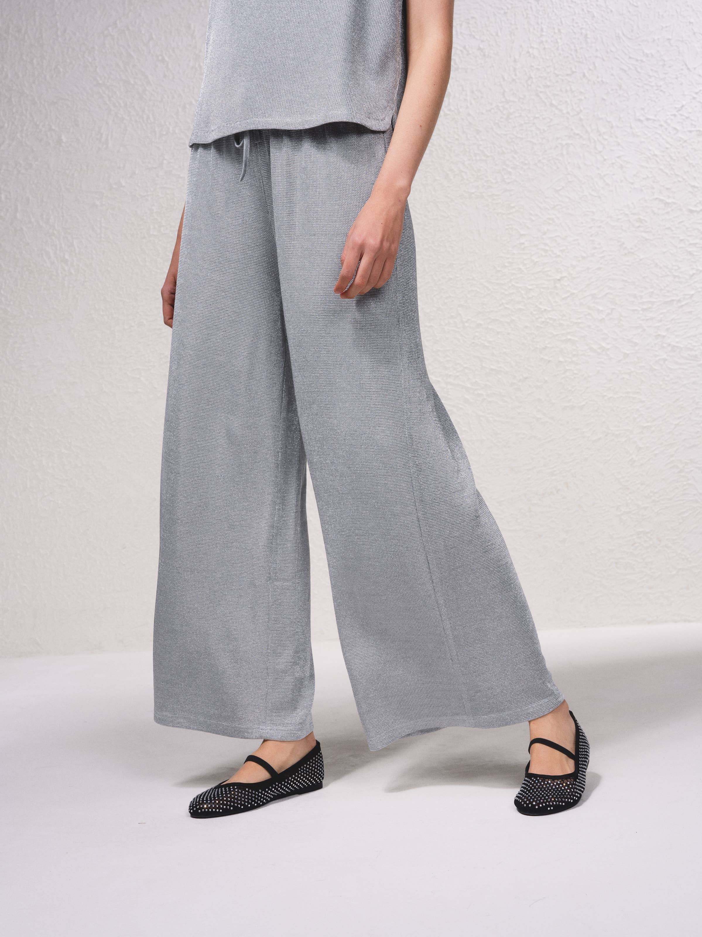 SMF – Calças - Mulher por atacado – Calças largas com lurex e cordão5