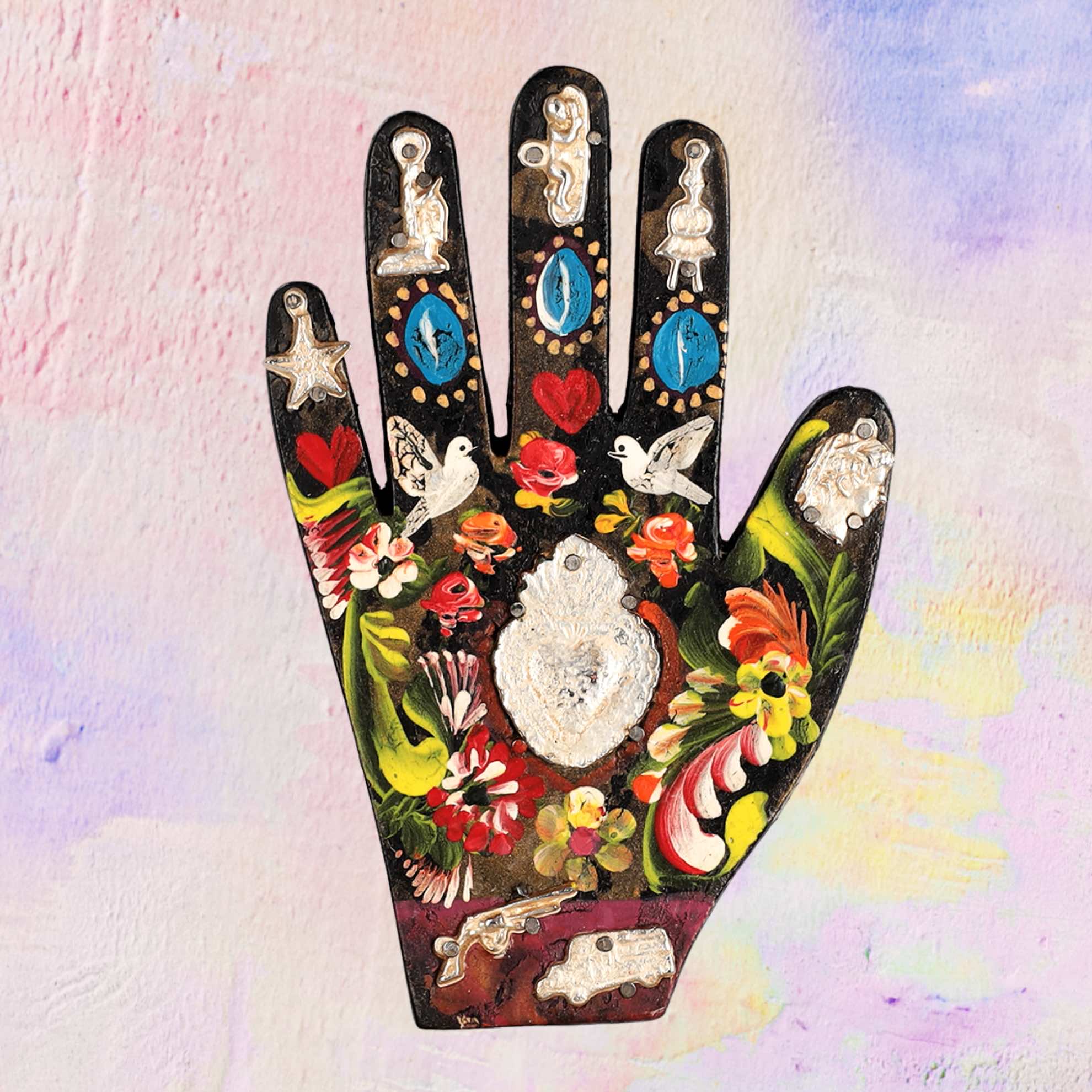 PINK PAMPAS - Wholesale Decorative Tabletop Object - Mexican handmade wooden hand painted with ex vota1