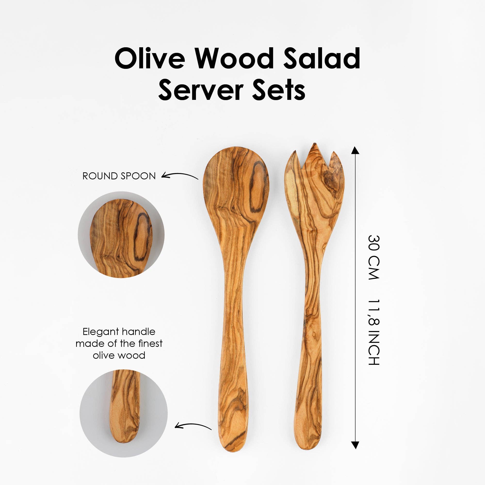 Krafts GmbH Olive Wood – Engroshandel Køkkenske – Håndlavet sæt med oliventræsskeer til madlavning og salat – Naturlig1