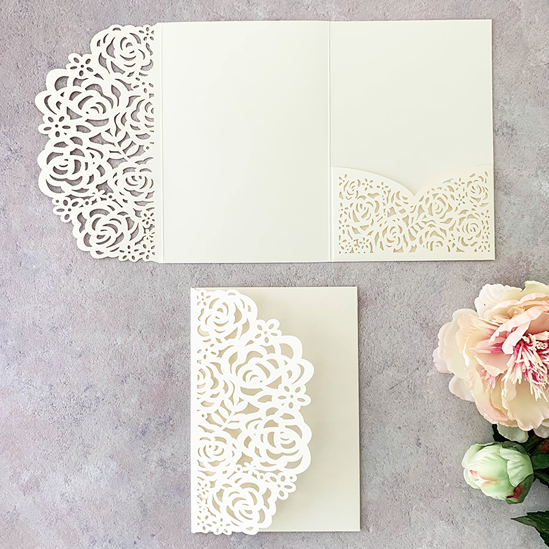 Imaginediy - Wholesale Invitations - Beatrice Laser Cut Pocket Invitation in Pearlised Ivory0