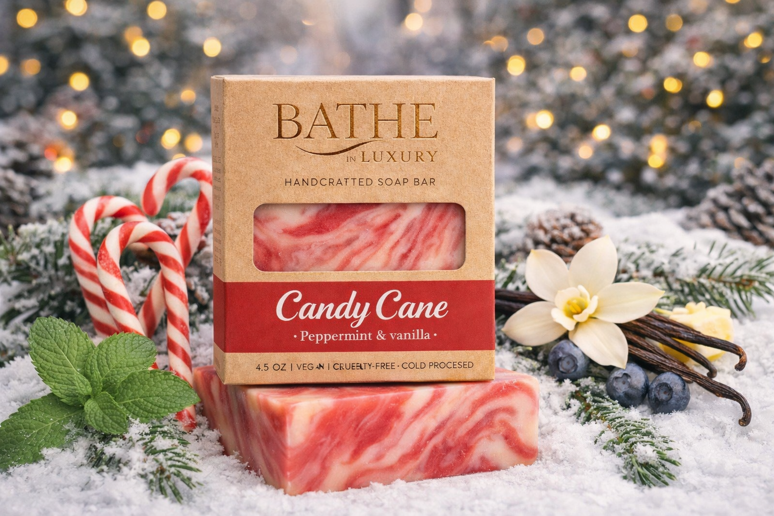 Bathe in Luxury – wholesale Bar Soap – Candy Cane Soap Bar – Cool Holiday Indulgence2