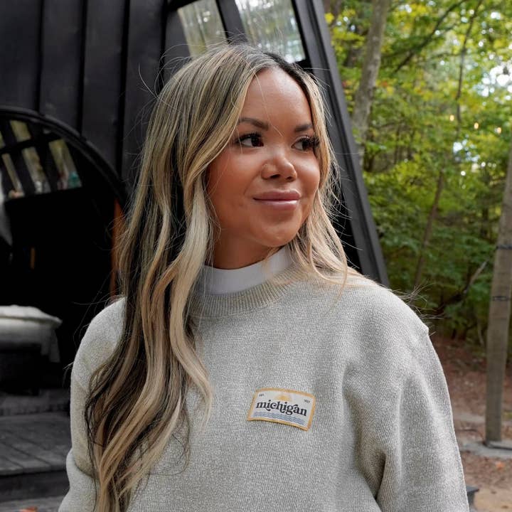 Michigan Patch Textured Knit Crewneck – Cozy, Unisex for wholesale by Stuck on Michigan