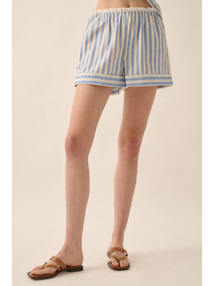 Promesa USA - Wholesale Shorts - Women's - Striped Loose-Fit Wide-Leg Paperbag Shorts