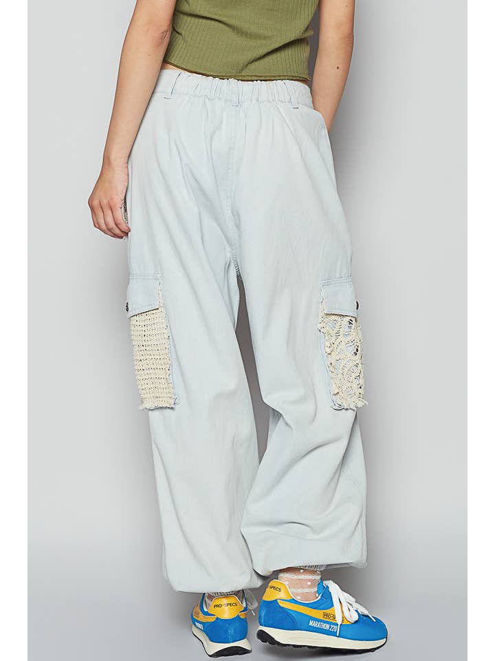 Pol Clothing - Wholesale Pants - Women's - Vintage wash crochet patches distress jogger pants SALE