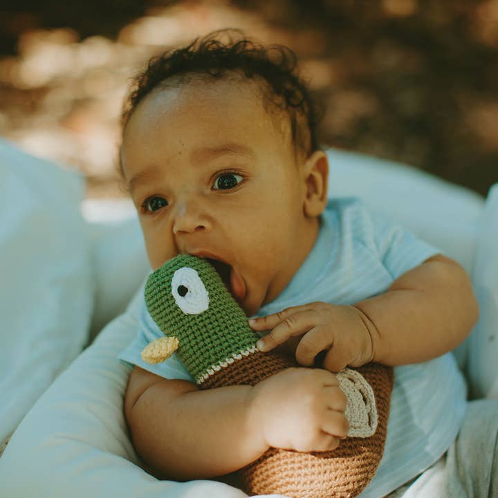 Pebblechild – wholesale Handheld rattle – Baby – Crochet Baby Toy Mallard duck rattle1