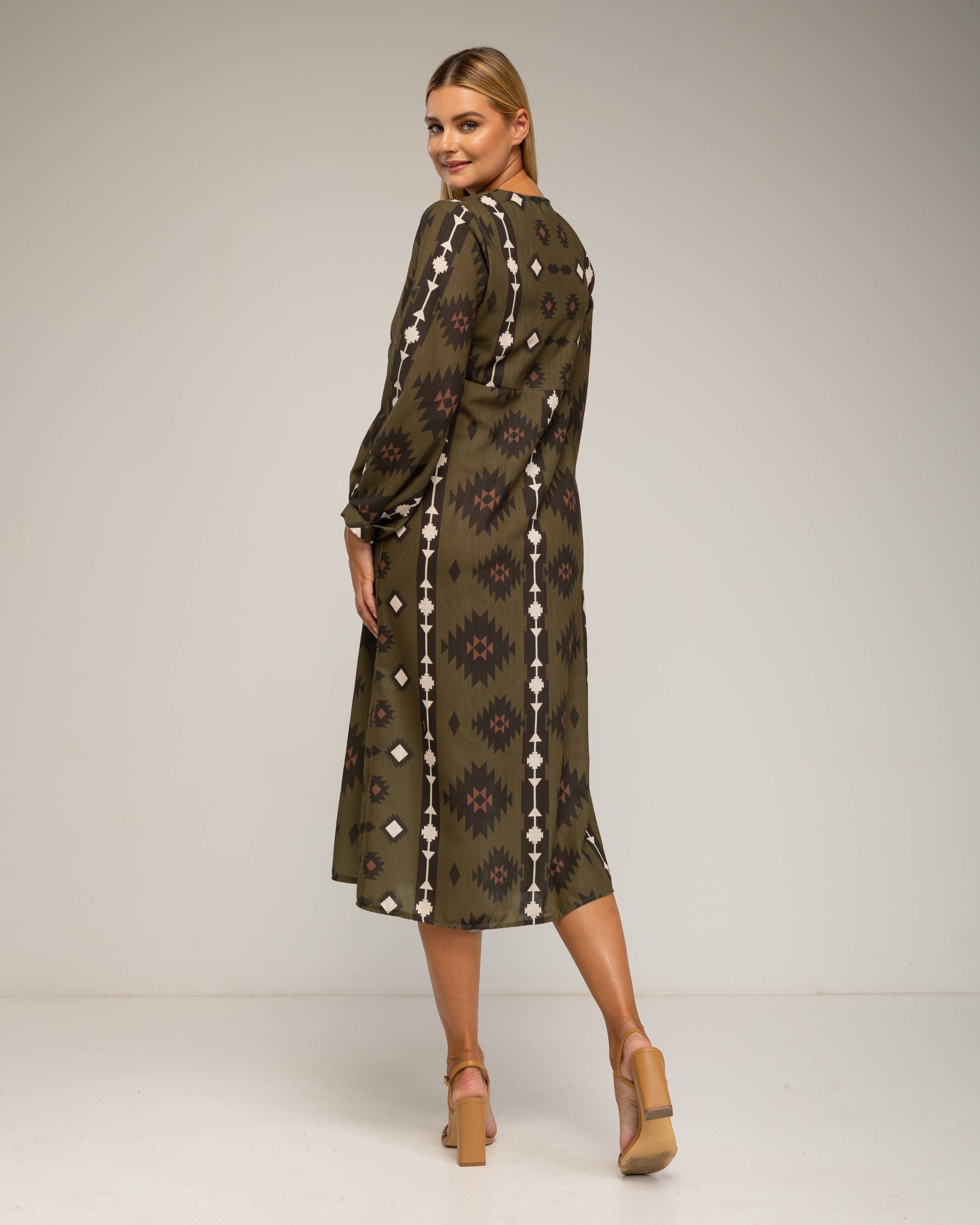 Tantra - Wholesale Dress - Women's - DRESS8144_Midi dress with ethnic print tunic style.5