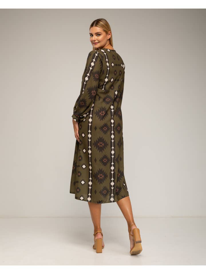 Tantra - Wholesale Dress - Women's - DRESS8144_Midi dress with ethnic print tunic style.5