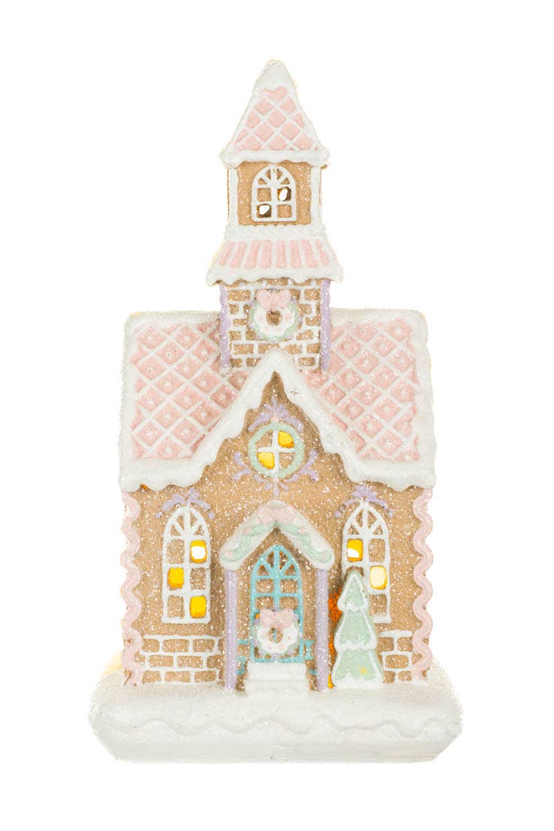 Starlight Collection – wholesale Decorative tabletop object – NEW-White/Pink Glittery Led Gingerbread House Display1