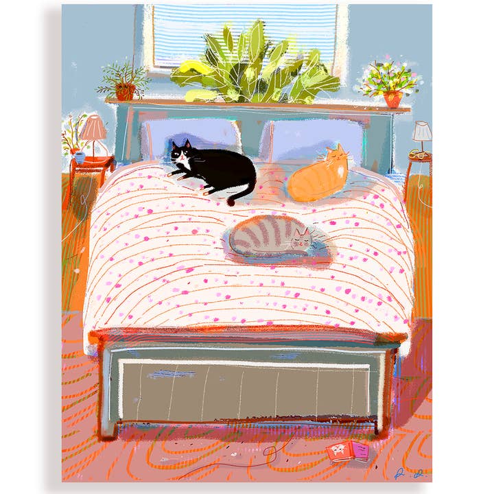 The Dancing Cat – Großhandel Grußkarten für den Alltag – Katzen-Bett-Karte