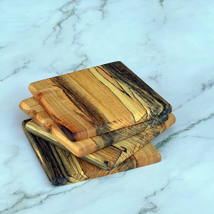 THE RILEY/LAND COLLECTION - Wholesale Coasters - WOODEN COASTERS: SPALTED MAPLE S/4