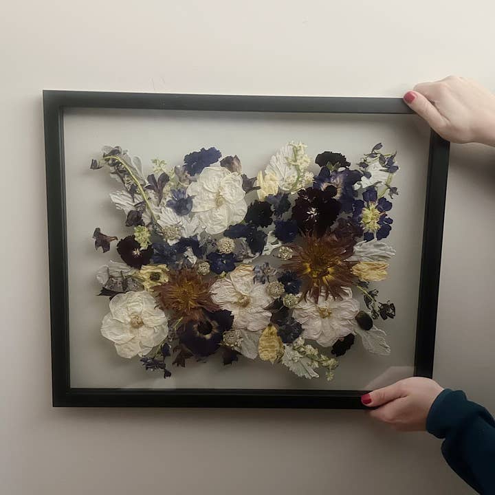 Cool Blues Pressed Floral Frame - 16x20 for wholesale by Ever Be Floral