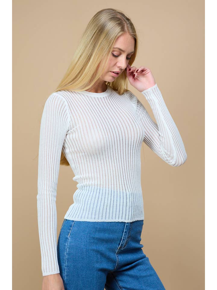 ANWND – Großhandel Strickoberteil – Damen – 8774 -HALBTRANSPARENTES LANGARMSHIRT AUS RIPPSTRICK2