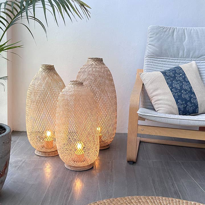 Lanna Passa - Wholesale Floor Lamp - Set of 3 - Free Standing Tall Bamboo Floor Lamps