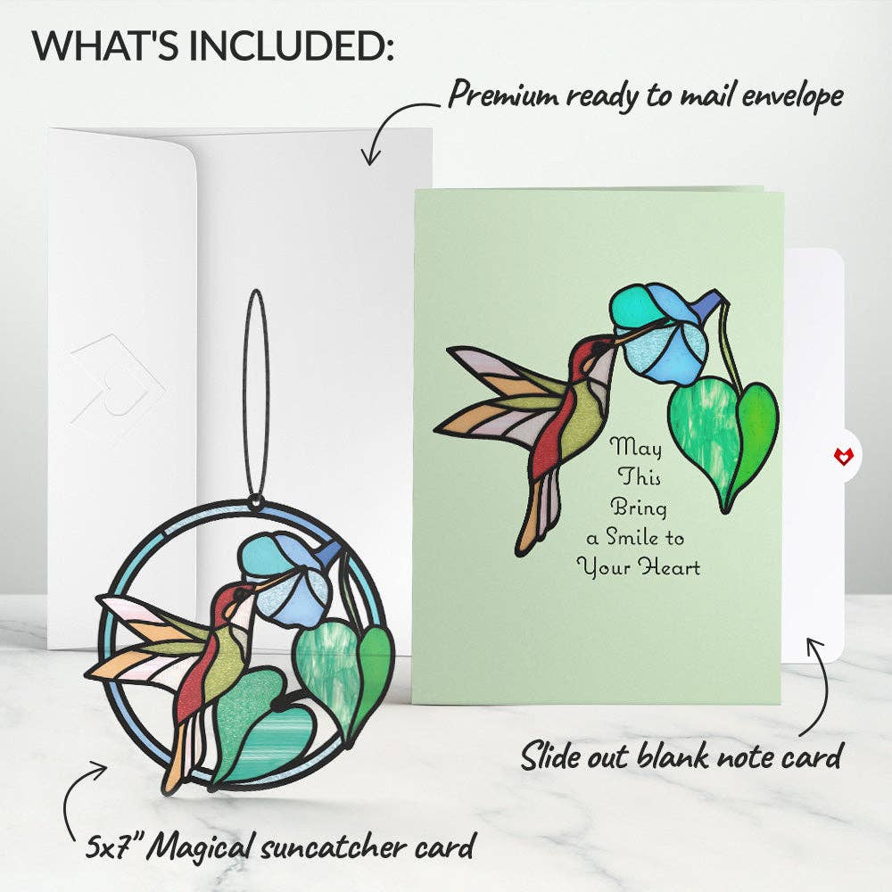 Lovepop Cards - Wholesale Everyday Greeting Card - Smile to Your Heart Hummingbird Suncatcher Card 5x7"6