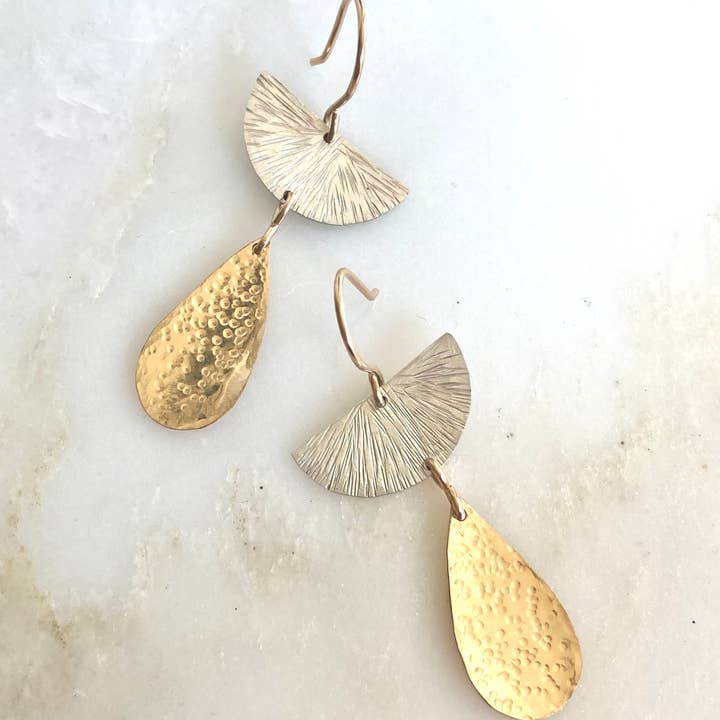 Gold and Silver teardrop dangle earrings for wholesale by Emily Gibbons Jewelry