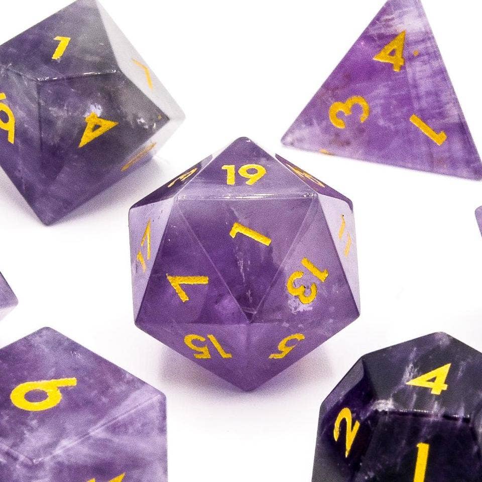 Tabletop Dominion Limited - Wholesale Dice - Amethyst | Natural Gemstone Dice | 7-Polyhedral Set1